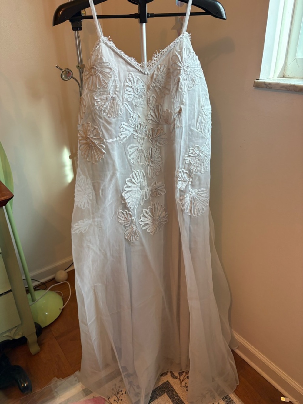 Anthropologie Let Me Be Elegant Light Blue Floral Appliqué Maxi Dress